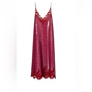 Zara sequin lace pink with  Red Lace Slip Dress